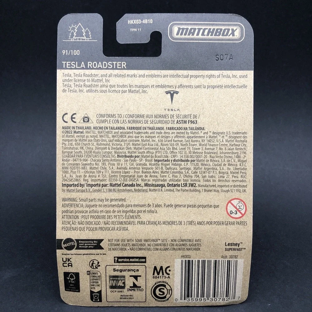 Matchbox Tesla Roadster Car Silver Vehicle 70 Years‎ Diecast 1/64 Scale
